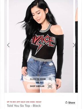 Fashion Nova Black Off-Shoulder 'Savage' Graphic Long Sleeve Top